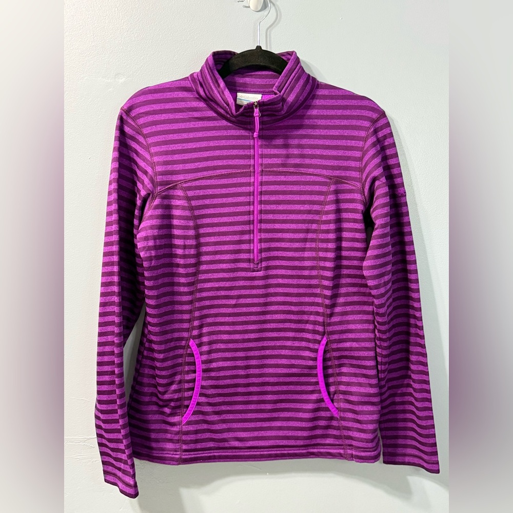 Columbia Purple Striped Fleece-Lined 1/2 Zip-Up Sweater Women’s Jacket‎ Size M